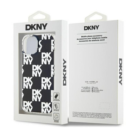 DKNY IML Checkered Mono Pattern - Coque pour iPhone 15 Plus / 14 Plus (noir)