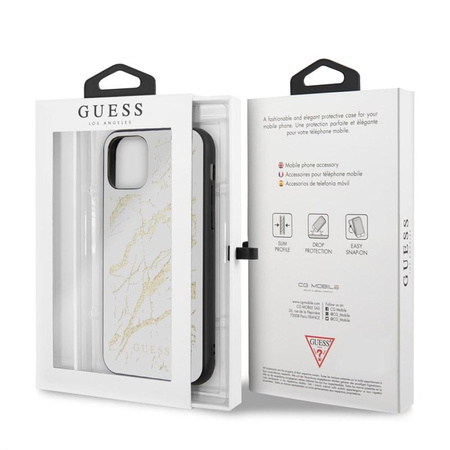 Guess Marmor Glas Gold Glitter - iPhone 11 Hülle (weiß)