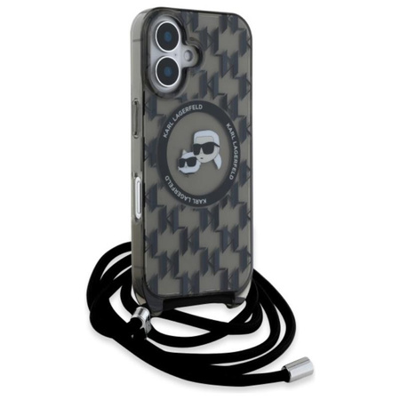 Karl Lagerfeld IML Crossbody Monogram Karl & Choupette Head MagSafe - Pouzdro pro iPhone 16 (černé)