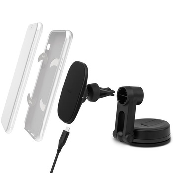 Moshi SnapTo Universal Car Mount with Wireless Charging- Magnetyczny uchwyt samochodowy z ładowaniem bezprzewodowym (Black)