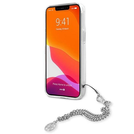 Guess Peony Chain Handle - pouzdro pro iPhone 13 (stříbrné)