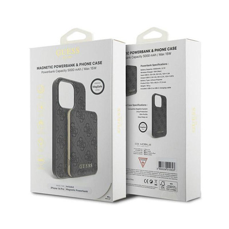 Guess Bundle Pack MagSafe 4G Metal Gold Logo - Case Set + Power Bank 5000mAh MagSafe iPhone 14 Pro (black)