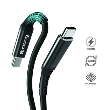 Crong Armor Link - 60W PD 3A USB-C to USB-C 150cm cable (black)