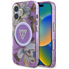 Guess Glitter Flowers Triangle Buttons MagSafe - étui pour iPhone 16 (violet)