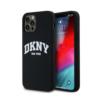 DKNY Liquid Silicone fehér nyomtatott logóval ellátott MagSafe - iPhone 12 / iPhone 12 Pro tok (fekete)