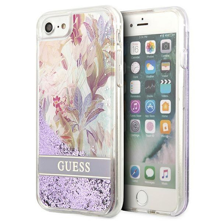 Guess Liquid Glitter Flower - Tasche iPhone SE 2022 / SE 2020 / 8 / 7 (Lila)