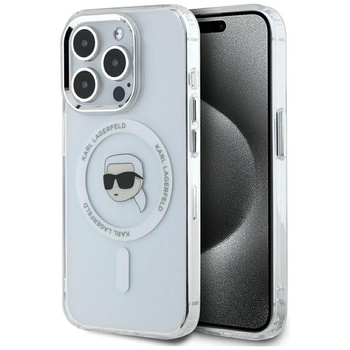 Karl Lagerfeld IML Metal Karl Head MagSafe - Coque pour iPhone 15 Pro Max (blanc)