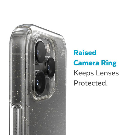 Speck Presidio Perfect-Clear with Glitter - iPhone 14 Pro Max Case with MICROBAN Coating (Clear / Gold Glitter)