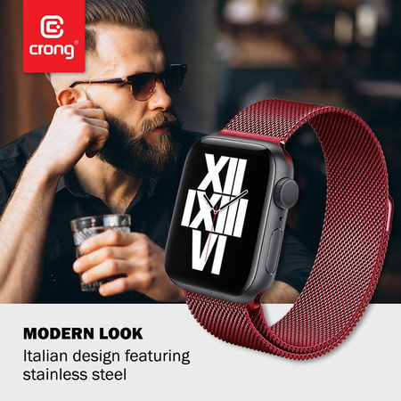 Crong Milano Steel – Pasek ze stali nierdzewnej do Apple Watch 38/40/41/42 mm (czerwony)