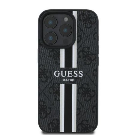 Guess 4G Étui MagSafe à rayures imprimées - iPhone 16 Pro (noir)