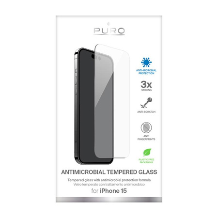 PURO Anti-Bacterial Tempered Glass - Tvrzené ochranné sklo s antibakteriální ochranou iPhone 15