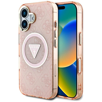Guess IML Metal Glitter 4G Circle Triangle MagSafe - Case for iPhone 16 (pink)