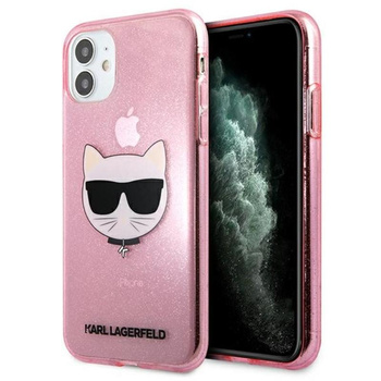 Karl Lagerfeld Choupette Head Glitter - pouzdro pro iPhone 11 (růžové)
