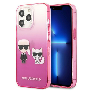 Karl Lagerfeld Gradient Ikonik Karl & Choupette- Hülle für iPhone 13 Pro (Rosa)