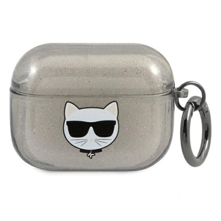 Karl Lagerfeld Choupette Head Glitter - pouzdro na Airpods Pro (černé)