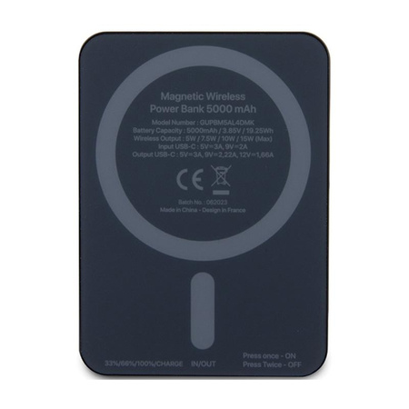 Guess 4G Strassed Metal Logo MagSafe - Power Bank 5000 mAh 15W MagSafe à induction (noir)