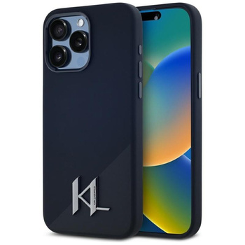 Karl Lagerfeld Silicone Shadow Metal Initial MagSafe - Coque pour iPhone 15 Pro (noir)
