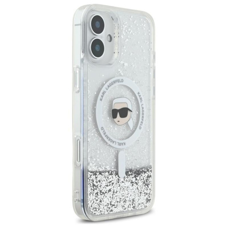 Karl Lagerfeld Liquid Glitter Karl Head MagSafe - iPhone 16 Hülle (Transparent)