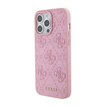 Kožené pouzdro Guess 4G s razítkem - iPhone 15 Pro Max (růžové)