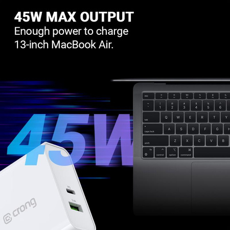 Dvouportová cestovní nabíječka Crong - USB-A + USB-C Power Delivery 45W síťová nabíječka (bílá)