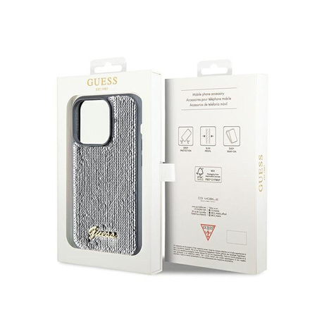 Guess Paillettenschrift Metall - iPhone 14 Pro Max Tasche (Silber)