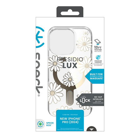 Speck Presidio Lux ClickLock & MagSafe - Hülle iPhone 16 Pro (Sunshine Daisies / Clear / Gold)