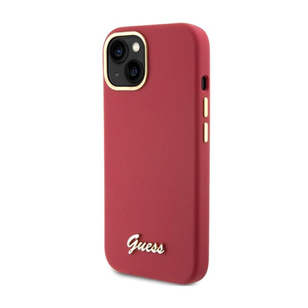 Guess Silicone Script Metal Logo & Frame - iPhone 15 Tasche (magenta)