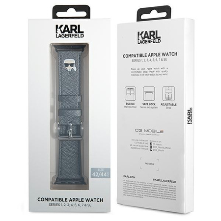 Karl Lagerfeld Saffiano Karl Head - Watch Strap for Apple Watch 42/44/45 mm (Silver)