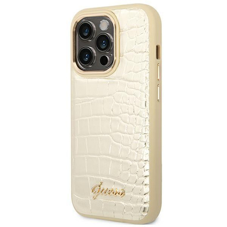 Guess Croco Collection - pouzdro pro iPhone 14 Pro (zlaté)