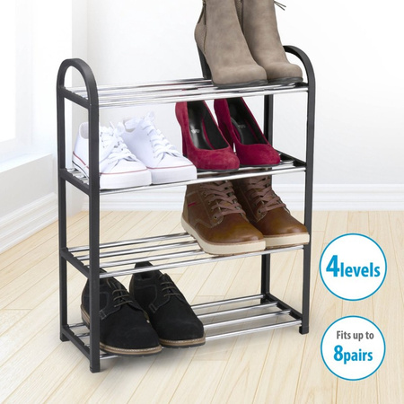 Alpina - Shoe Rack / Shelf / Stand 4-Tier 50x18.5x57 cm (Silver / Black)