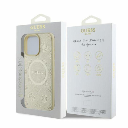 Guess Saffiano Peony Classic Logo MagSafe - iPhone 16 Pro Case (Gold)