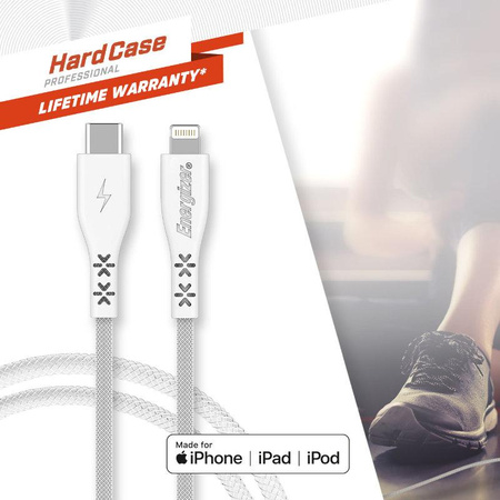 Energizer HardCase - Câble de connexion USB-C vers Lightning certifié MFi 1,2 m (blanc) garanti à vie