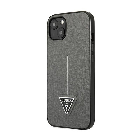 Guess Saffiano háromszög logós tok - iPhone 14 Plus (ezüst)