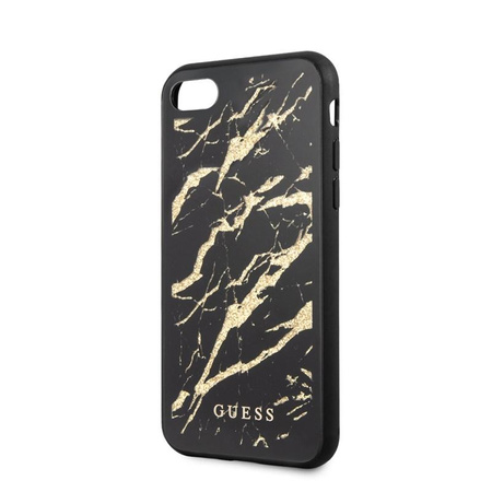 Guess Marmor Glas Gold Glitter - iPhone SE 2020 / 8 / 7 Tasche (Schwarz)