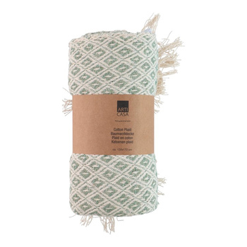 Arti Casa - Coperta in cotone con motivo a rombi 130x170 cm (Verde / Bianco)