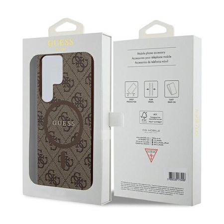 Guess 4G Collection Leder Metall Logo MagSafe - Samsung Galaxy S24 Ultra Tasche (braun)