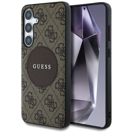 Guess 4G Round Patch Classic Logo MagSafe - pouzdro pro Samsung Galaxy S25+ (hnědé)