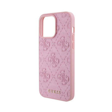 Guess Leather 4G bélyegzett - iPhone 15 Pro tok (rózsaszín)