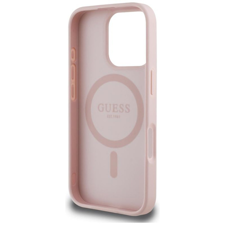 Guess MagSafe - Tasche mit genarbtem Blumenmuster für iPhone 16 Pro (rosa)