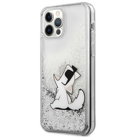 Karl Lagerfeld Liquid Glitter Choupette Fun - iPhone 12 / iPhone 12 Pro tok (ezüst)