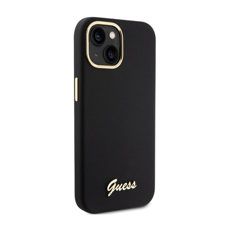 Guess Silicone Script Metal Logo & Frame - pouzdro pro iPhone 15 (černé)