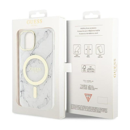 Guess Marble MagSafe - Case for iPhone 14 Plus (White)