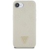 Guess Gekörnte Heißprägung Pfingstrose Dreieck Logo MagSafe - Hülle für iPhone 16e (beige)