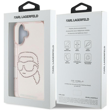 Karl Lagerfeld IML Rhinestones Karl Head - Coque pour iPhone 16 (rose)