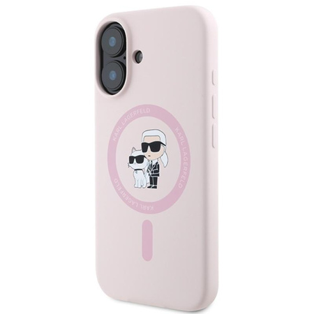 Karl Lagerfeld Silikon Karl & Choupette Ring MagSafe – Hülle für iPhone 16 Plus (rosa)