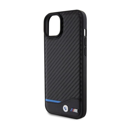 BMW Leather Carbon Blue Line - Case for iPhone 15 Plus (black)