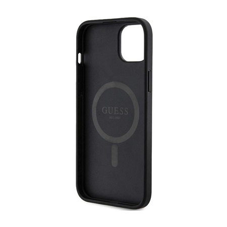 Guess 4G Collection Leder Metall Logo MagSafe - iPhone 15 / 14 / 13 Tasche (schwarz)