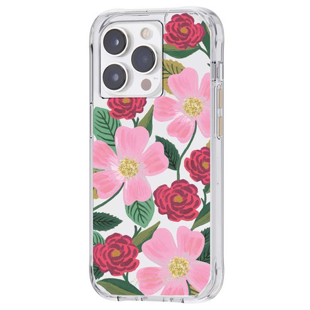 Rifle Paper Clear - Goldfarbene Hülle für iPhone 14 Pro Max (Rose Garden)