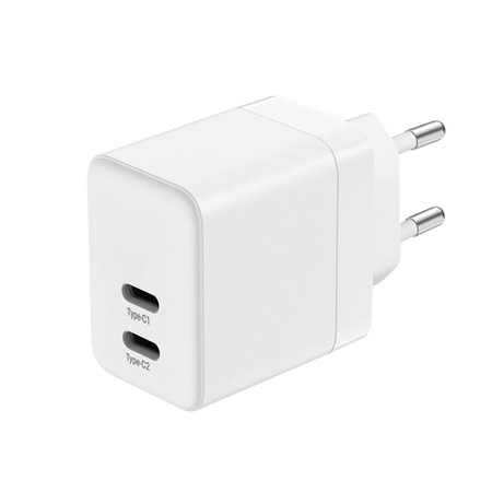 Crong Ultra Compact GaN - Napájecí nabíječka 2x USB-C 35W PD 3.0 s PPS (bílá)