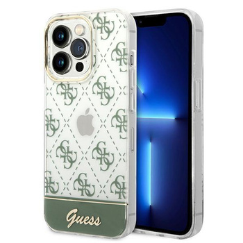 Guess 4G Stripe Script Logo Galvanisiertes Muster - iPhone 14 Pro Max Tasche (khaki)